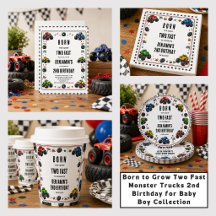 Born to Grow Two Fast Monster Trucks 2nd Birthday 