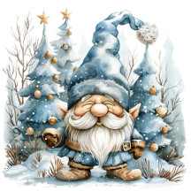 Dusty Blue Watercolor Cute Gnome Christmas Tree
