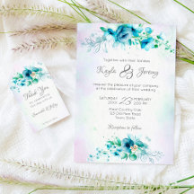 Blue teal flowers wedding design theme