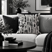 Abstract Eclectic Black White Doodle Pillows
