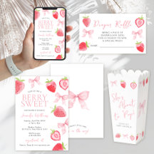 Strawberry Pink Bow Berry Sweet Baby Girl Shower