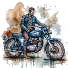 Classic Retro Biker Motif Graphic Art Print 