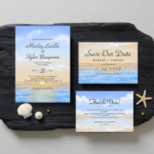 Watercolor Blue Ocean Summer Beach Wedding Suite