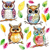 Whimsical Woodland Owls and Leaves