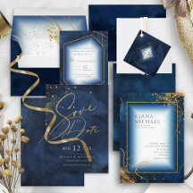 Fine Lines Gold Abstract Wedding Navy