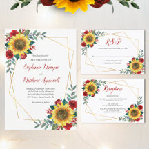 Sunflower Red Floral Geometric Wedding