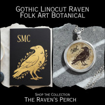 Gothic Linocut Raven - Folk Art Botanical