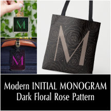 Modern Initial Monogram Dark Floral Rose Pattern