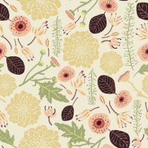 Peach Cream Green Tossed Floral Pattern