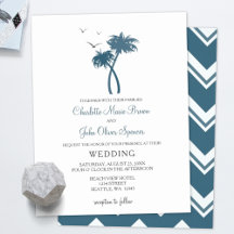 Navy Blue Palm Trees Wedding Invitations Suite