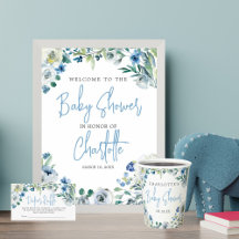 Elegant Blue Floral Spring Baby Boy Shower