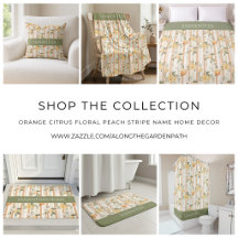 Orange Citrus Floral Peach Stripe Name Home Decor