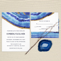 Gilt Blue Agate Wedding Invitations Set