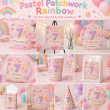 Pastel Patchwork Rainbow 7th Birthday Party Girl