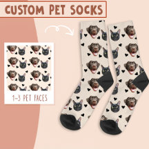 Cat And Dog Face Personalized, with Heart On Sock