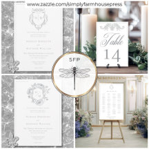 Elegant Gray Chinoiserie Bird & Crest Wedding
