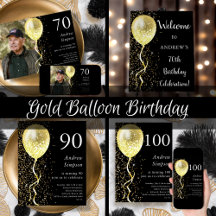 Black & Gold Glitter Balloon Birthday