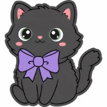 Cute Kawaii Black Cat Lavender Bow Stationery