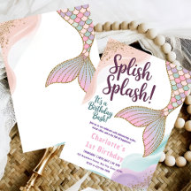 Little Mermaid Birthday Invitation Pink Purple   F