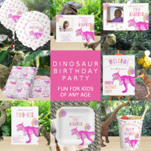 Dinosaur Birthday Party T-Rex Pink Cute For Kids