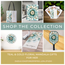 Teal Gold Floral Mandala Gifts For Her