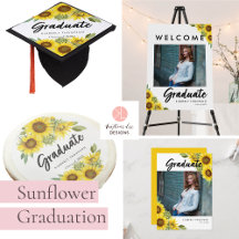 Sunflower Graduation Party Celebration Modern Chic