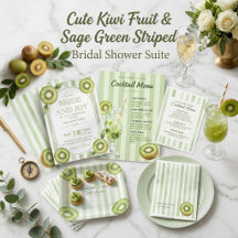 Cute Kiwi Fruit & Sage Green Striped Bridal Shower