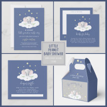Little Peanut Baby Shower Invitation Blue Elephant