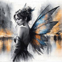 Fairy in a Misty Cityscape: Fantasy Watercolor 