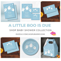 Little Boo is Due Blue Halloween Baby Shower Suite