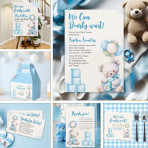 Teddy Bear "We Can Bearly Wait" Baby Shower Boy