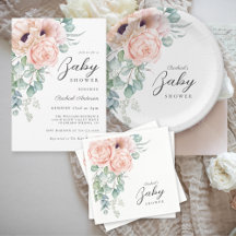 Soft Pink Watercolor Floral Girl Baby Shower