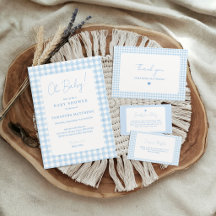 Blue Gingham Boho Watercolor Boy Baby Shower