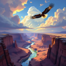 An Eagle Flying over a Canyon