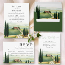 Green watercolor Tuscany Italy destination wedding