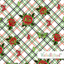 Tattoo Style Roses Skull Butterflies Plaid Red