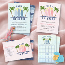 Baby on board sufboards tropical palms baby shower