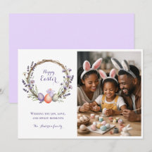 Watercolor Easter Lavender Wreath Eggs Cute Bunny