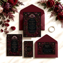 Dark Romance Stained Glass Burgundy Floral Wedding