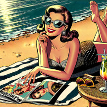 Retro Pop Art Woman at the Beach