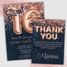 Rose Gold Navy Blue Sweet 16th Birthday Party