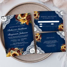 Burgundy Sunflowers Navy Blue Wedding Suite