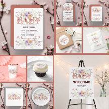 Floral Pink Glitters Baby Monogram Baby Shower