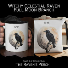 Full Moon Branch Raven - Witchy Celestial Art