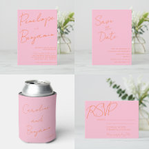Modern Script Handwriting Pink Orange Wedding