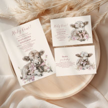 Pink Girl Floral Highland Cow Baby Shower 