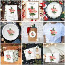 Watercolor Pine Tree Merry Little Birthday