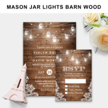 Invitation Suite: Mason Jars String Lights Wood