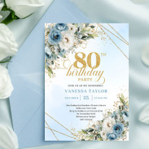 Dusty blue and white flowers 80th Birthday 37-80