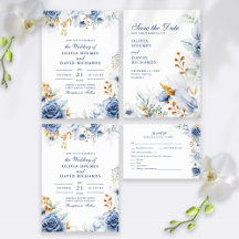 Modern Blue and Gold Floral Wedding Collection